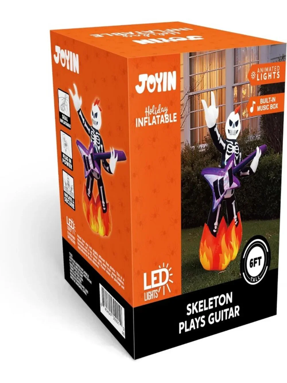 6ft Inflatable Skeleton Plays Guitar - Spooky Halloween Yard Decor with LED